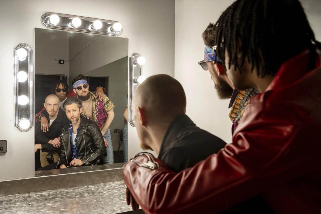 Backstage vanity mirror with bulbs, ready for the band
