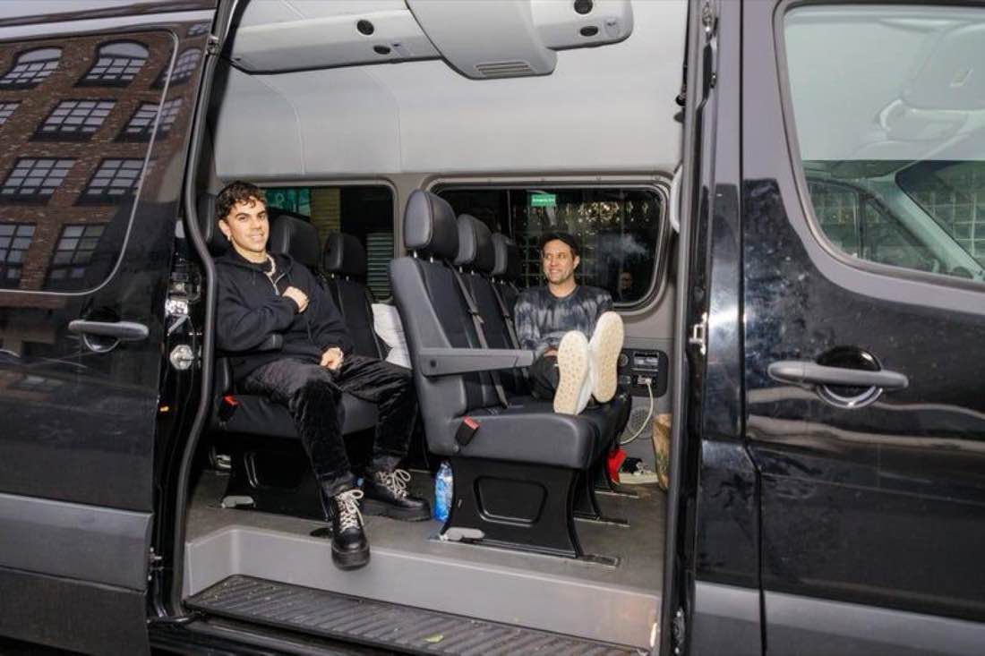 Band sprinter van parked on tour